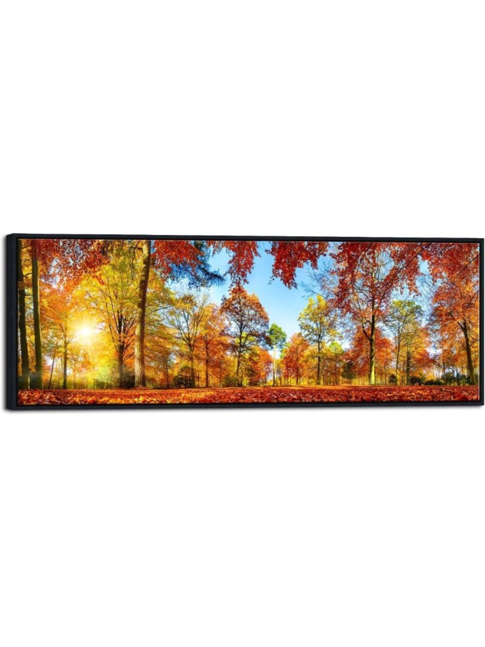 Large Black Framed Autumn Sunset Canvas Wall Art - Nature Landscape Decor for